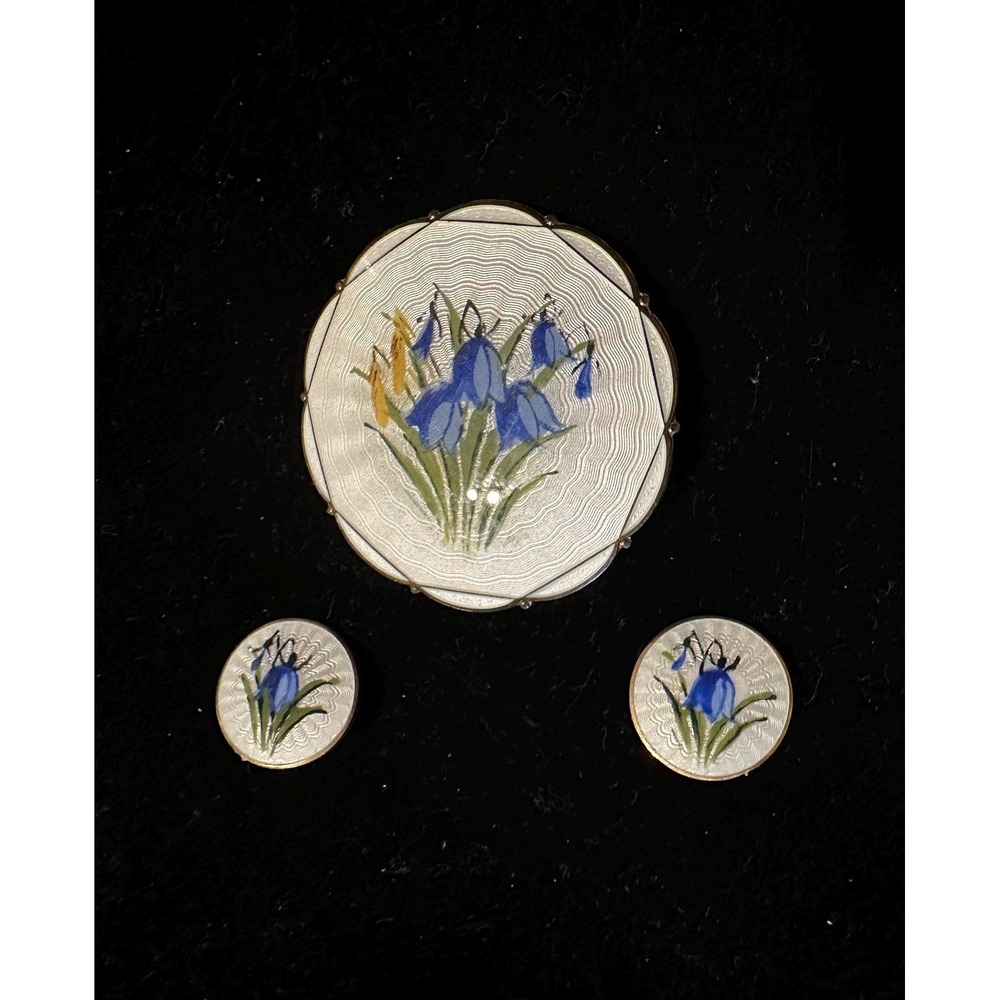 Sterling Silver & Enamel Pin Earrings Set Bluebells Norway